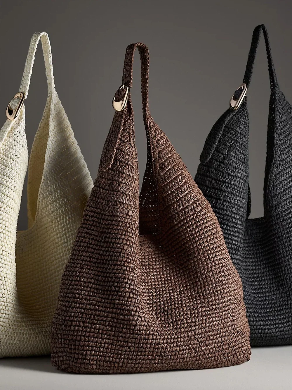 NEW! Anthropologie Love Knot Slouchy Bag - Raffia Buckle Edition in Chocolate